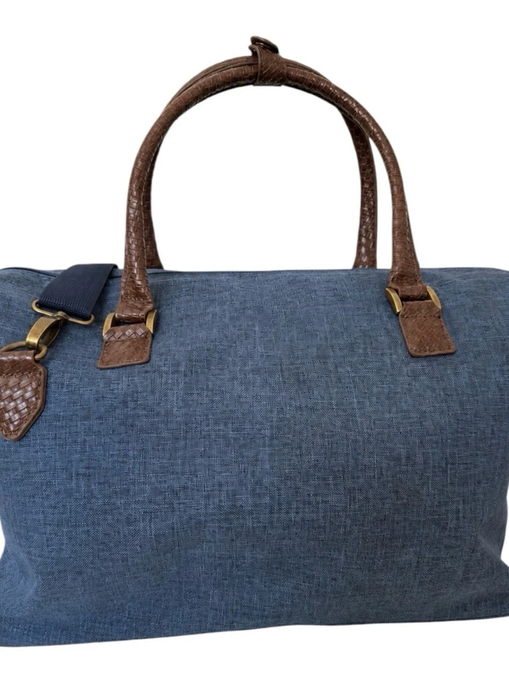 Tommy bahama Canbas Blue Travel Duffel Bag with Brown Trim